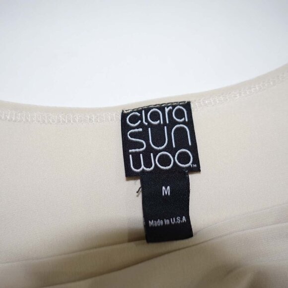 Clara Sun Woo Women's Waterfall Boat Neck Blouse Medium 3/4 Sleeves Beige Top M - Picture 3 of 5